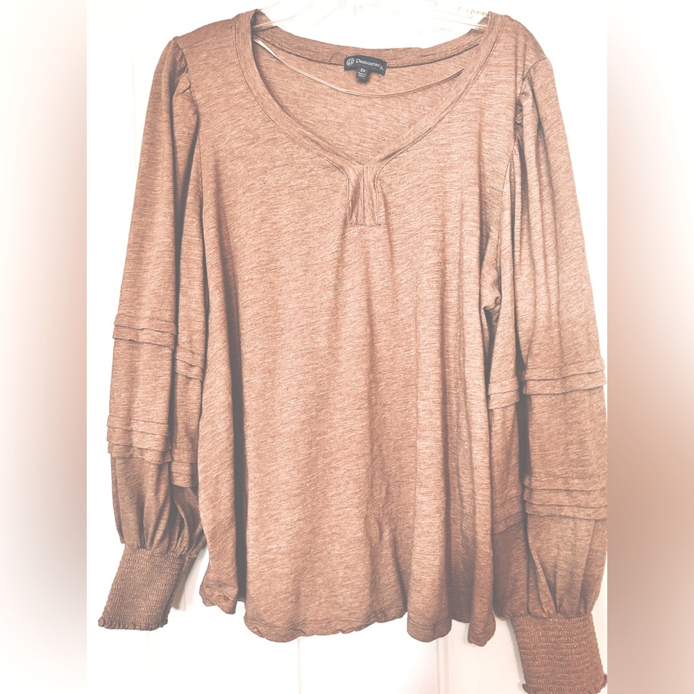 Democracy Relaxed Women’s Sweater 2X Tan Casual Career Loose Cotton Blend Knit